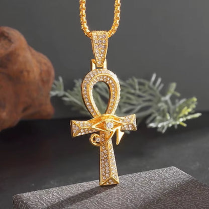 Stainless Steel Ancient Egyptian Ankh Cross Life Key Totem Necklace Men and Women Lucky Amulet Jewelry