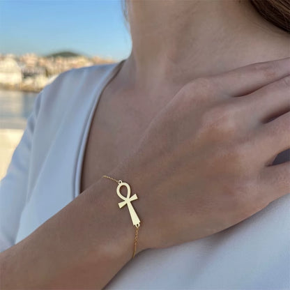 The Sunlit Ankh Minimal Gold Bracelet