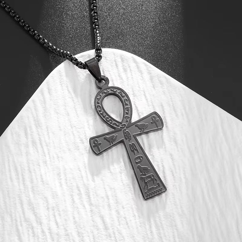Stainless Steel Ancient Egyptian Ankh Cross Life Key Totem Necklace Men and Women Lucky Amulet Jewelry