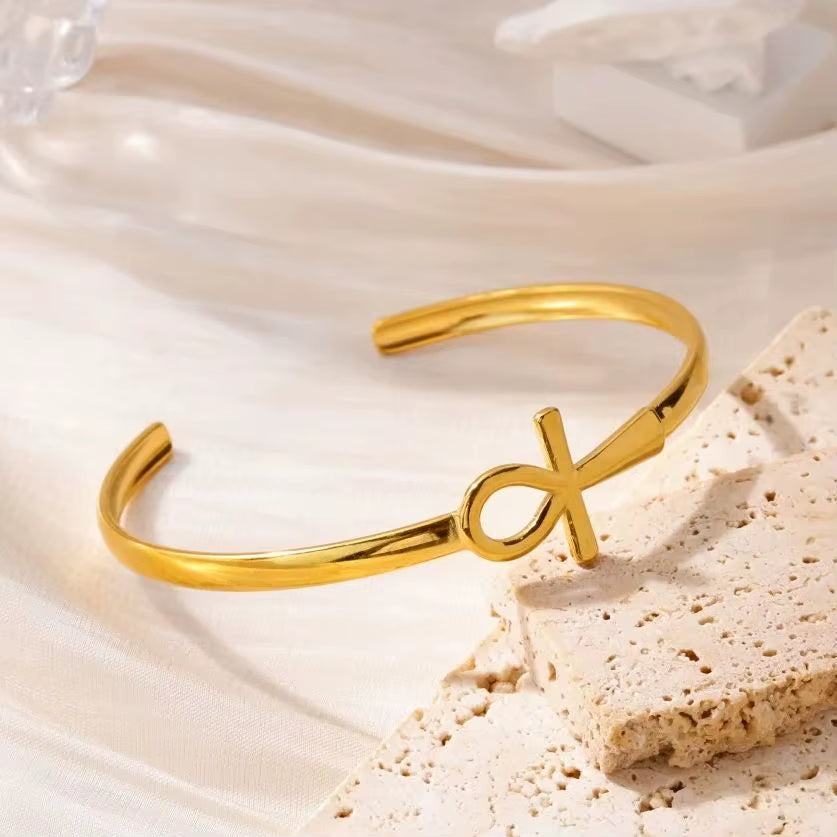 Ankh Cuff Bracelet Gold Stainless Steel – Key of Life