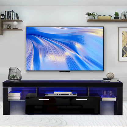 Black TV Stand for 70 Inch TV, Modern TV Cabinet with 16 Color LED Light
