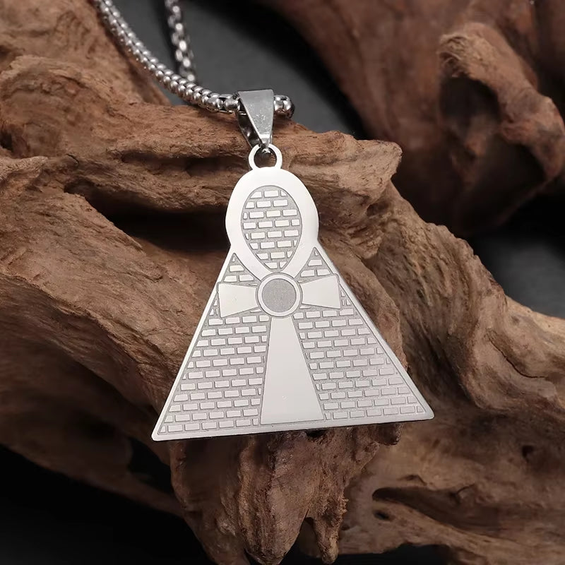 Stainless Steel Ancient Egyptian Ankh Cross Life Key Totem Necklace Men and Women Lucky Amulet Jewelry