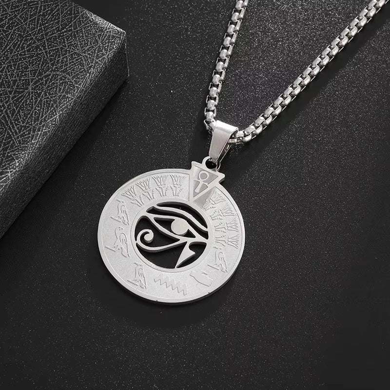 Stainless Steel Ancient Egyptian Ankh Cross Life Key Totem Necklace Men and Women Lucky Amulet Jewelry