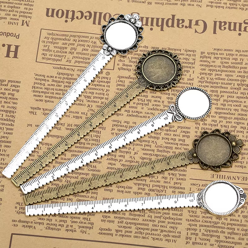 2-Piece 20mm Ruler Bookmark Base – Cabochon Setting (Vintage Metal)