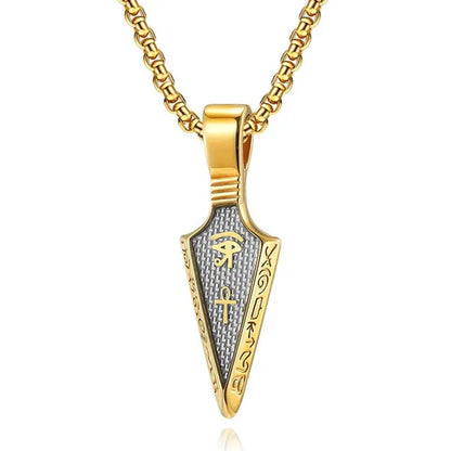 Egyptian the Eye of Horus Ankh Cross Arrowhead Pendant Hieroglyphic Writing of Ancient Egypt Titanium Steel Spearpoint Necklace for Women Men Jewelry