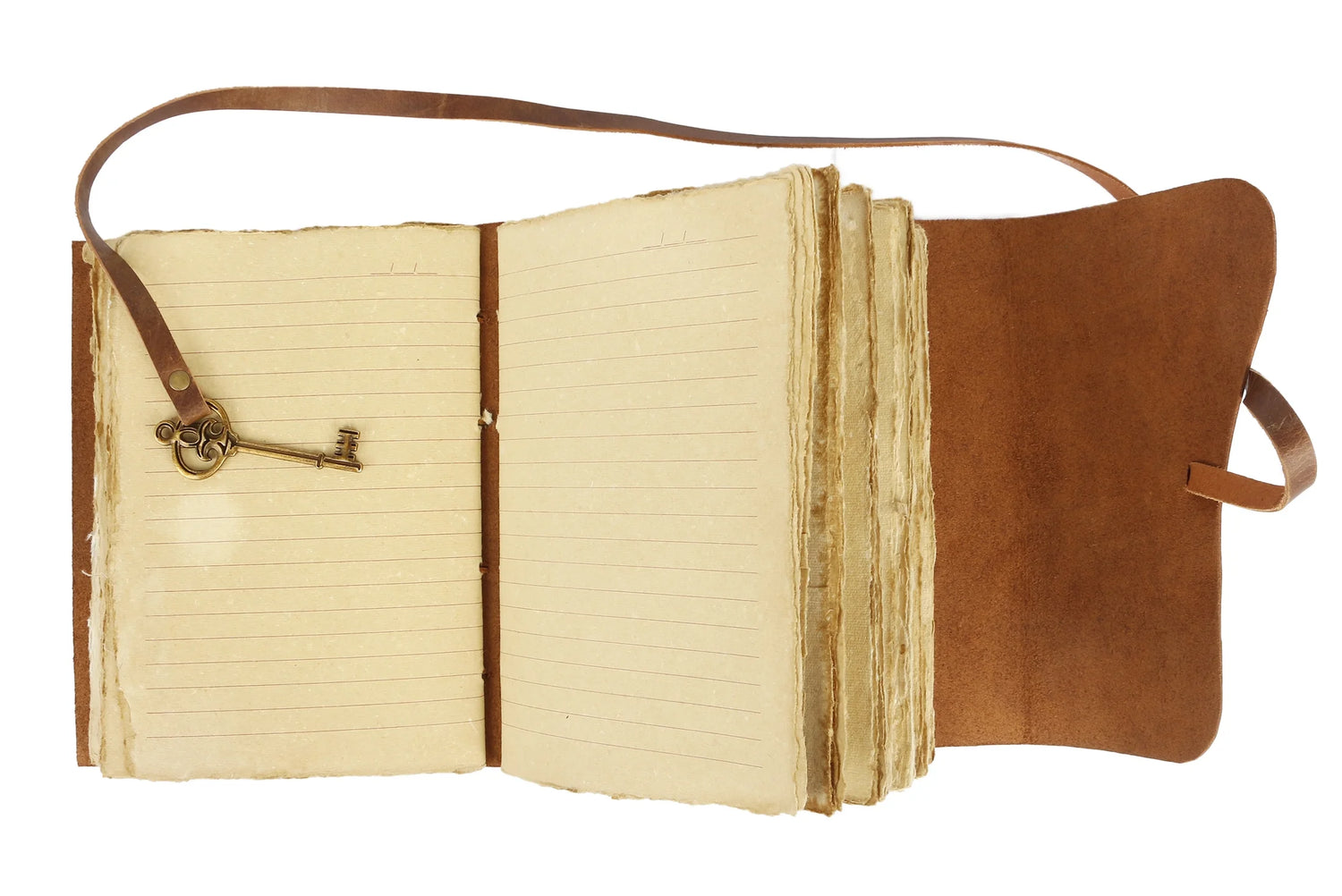  Vintage Leather Journal with Lined Deckle-Edge Paper &amp; Key Closure 8 × 6 Inches • 240 Pages • Handmade