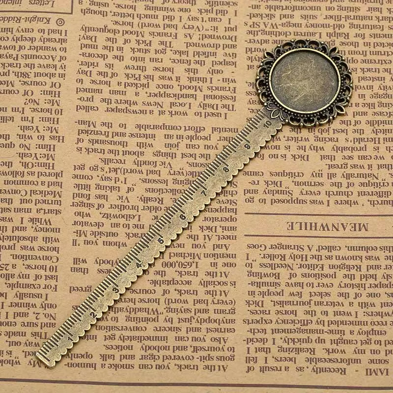 2-Piece 20mm Ruler Bookmark Base – Cabochon Setting (Vintage Metal)