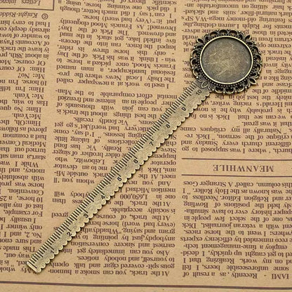 2-Piece 20mm Ruler Bookmark Base – Cabochon Setting (Vintage Metal)