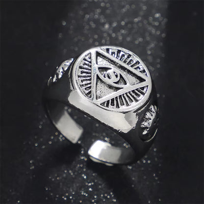 Pyramid Eye Signet Ring Adjustable Stainless Steel Symbol Band