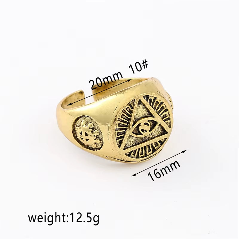 Pyramid Eye Signet Ring Adjustable Stainless Steel Symbol Band
