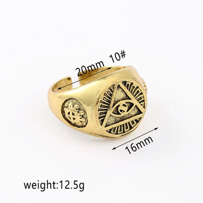 Pyramid Eye Signet Ring Adjustable Stainless Steel Symbol Band