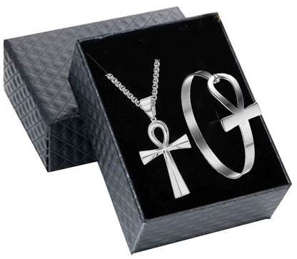 Ankh Jewelry Set Pendant &amp; Cuff – 316L Stainless Steel