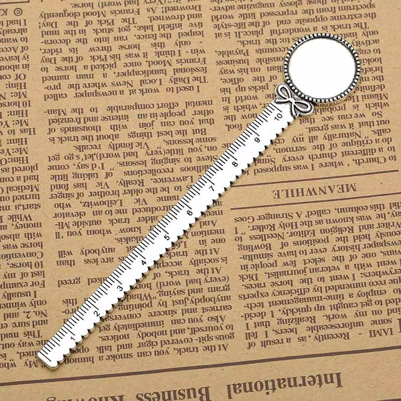 2-Piece 20mm Ruler Bookmark Base – Cabochon Setting (Vintage Metal)