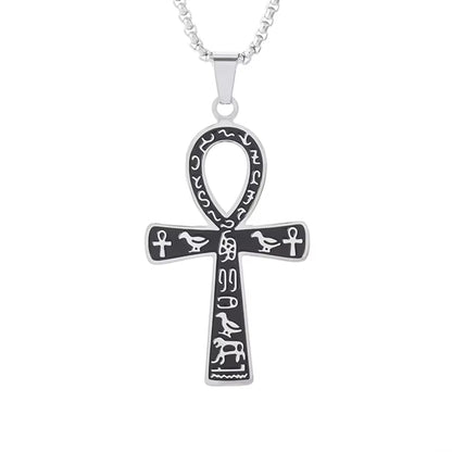 Stainless Steel Ancient Egyptian Ankh Cross Life Key Totem Necklace Men and Women Lucky Amulet Jewelry
