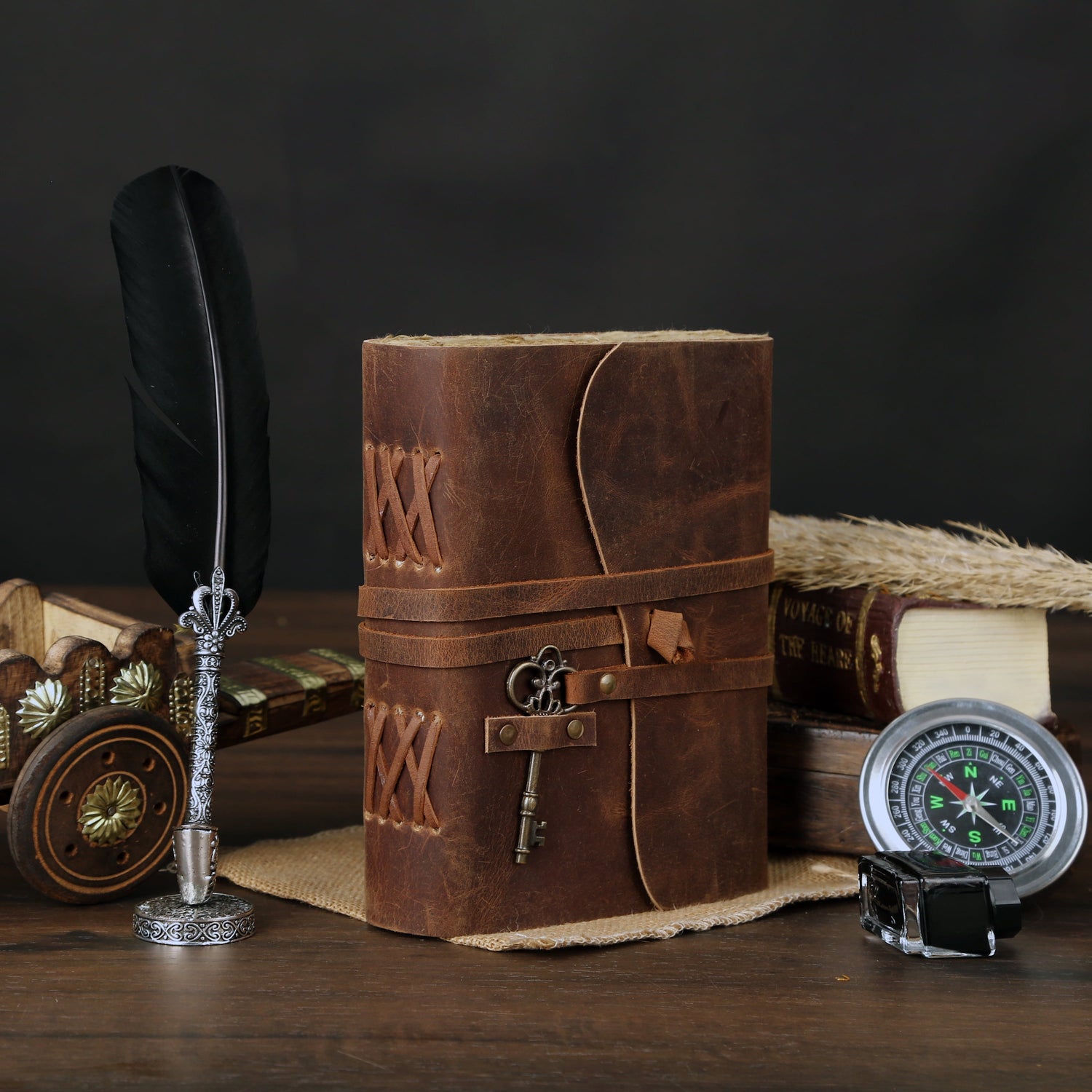  Vintage Leather Journal with Lined Deckle-Edge Paper &amp; Key Closure 8 × 6 Inches • 240 Pages • Handmade