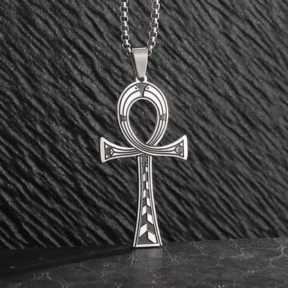 Stainless Steel Ancient Egyptian Ankh Cross Life Key Totem Necklace Men and Women Lucky Amulet Jewelry